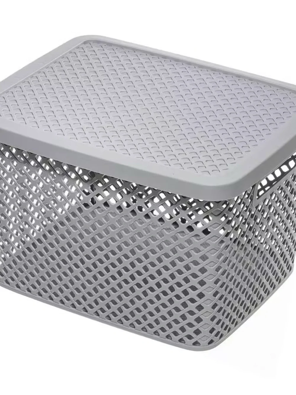 8 Mainstays Light Gray Plastic Lidded Storage Basket